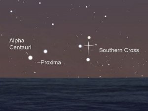 Az Alpha Centauri, a Kentaur lába Dél Keresztje mellett - a kapcsolatok átalakulását követő szintlépést segíti elő. Kép: earthsky.org